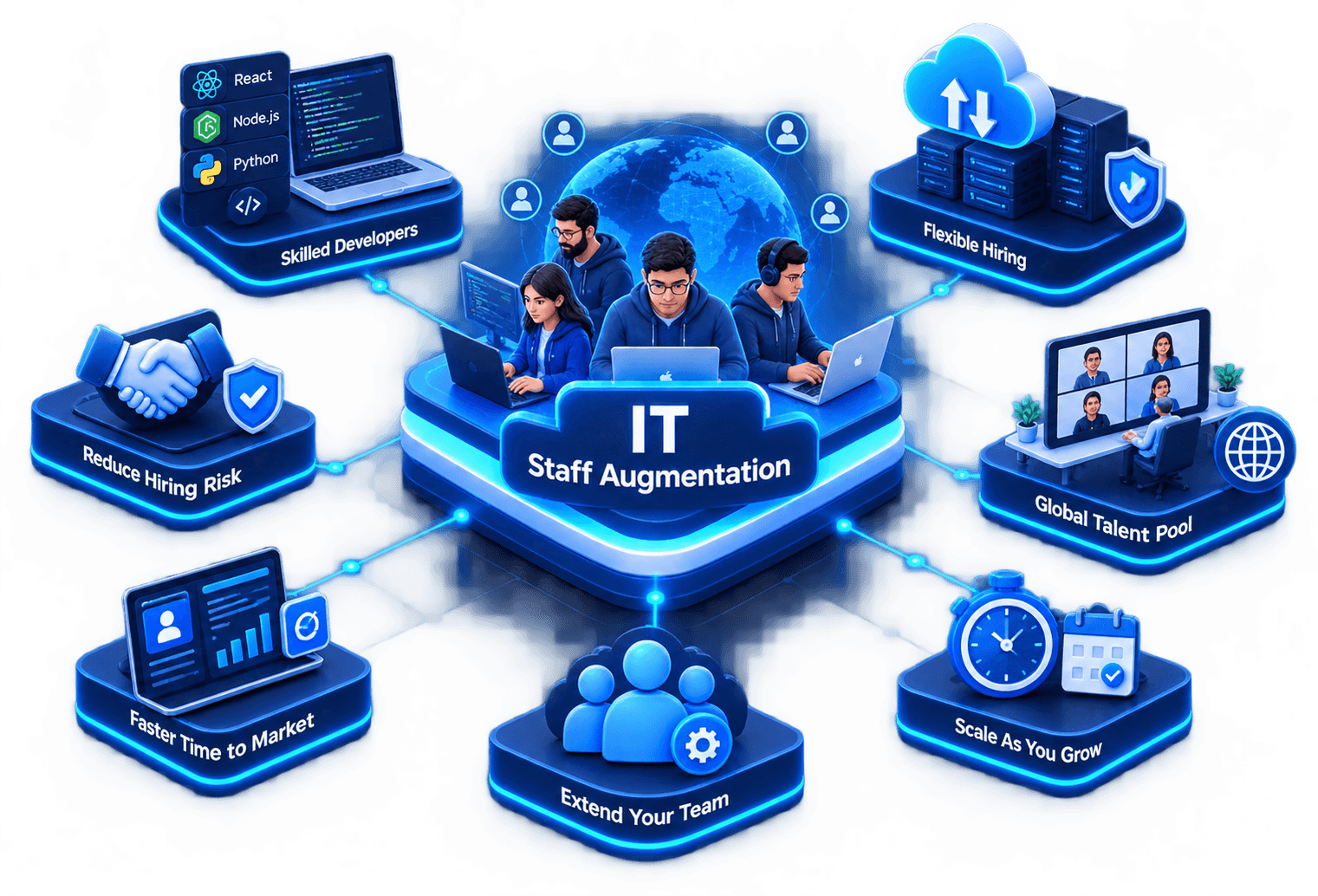 IT staff augmentation services ecosystem illustration