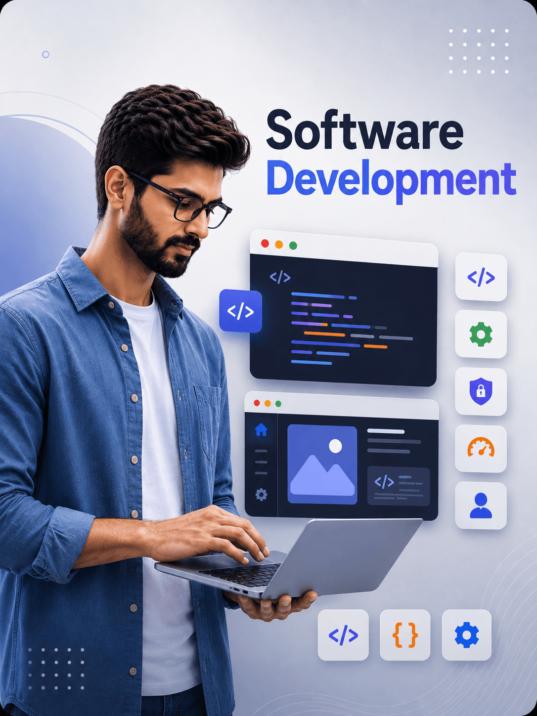 Software development engineer working on a laptop