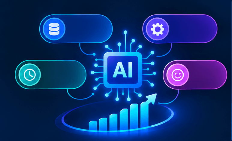 AI business impact: reduced operational costs, increased productivity, faster decision-making, and customer satisfaction