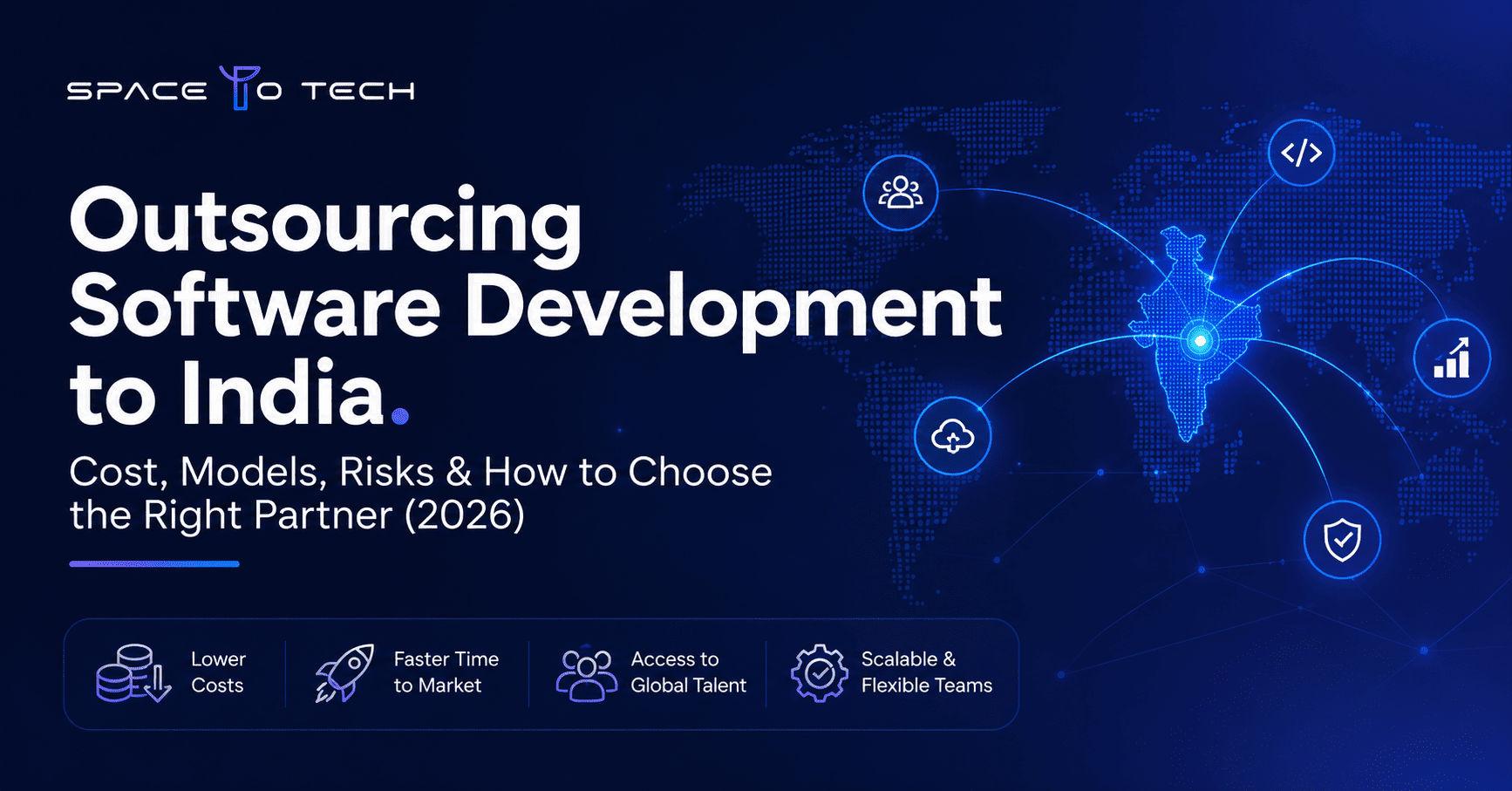 Outsourcing software development to India 2026 guide cover — cost, models, risks and partner selection framework