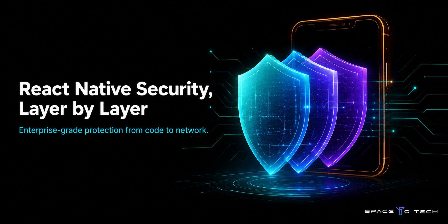 React Native security layered protection illustration for enterprise mobile apps