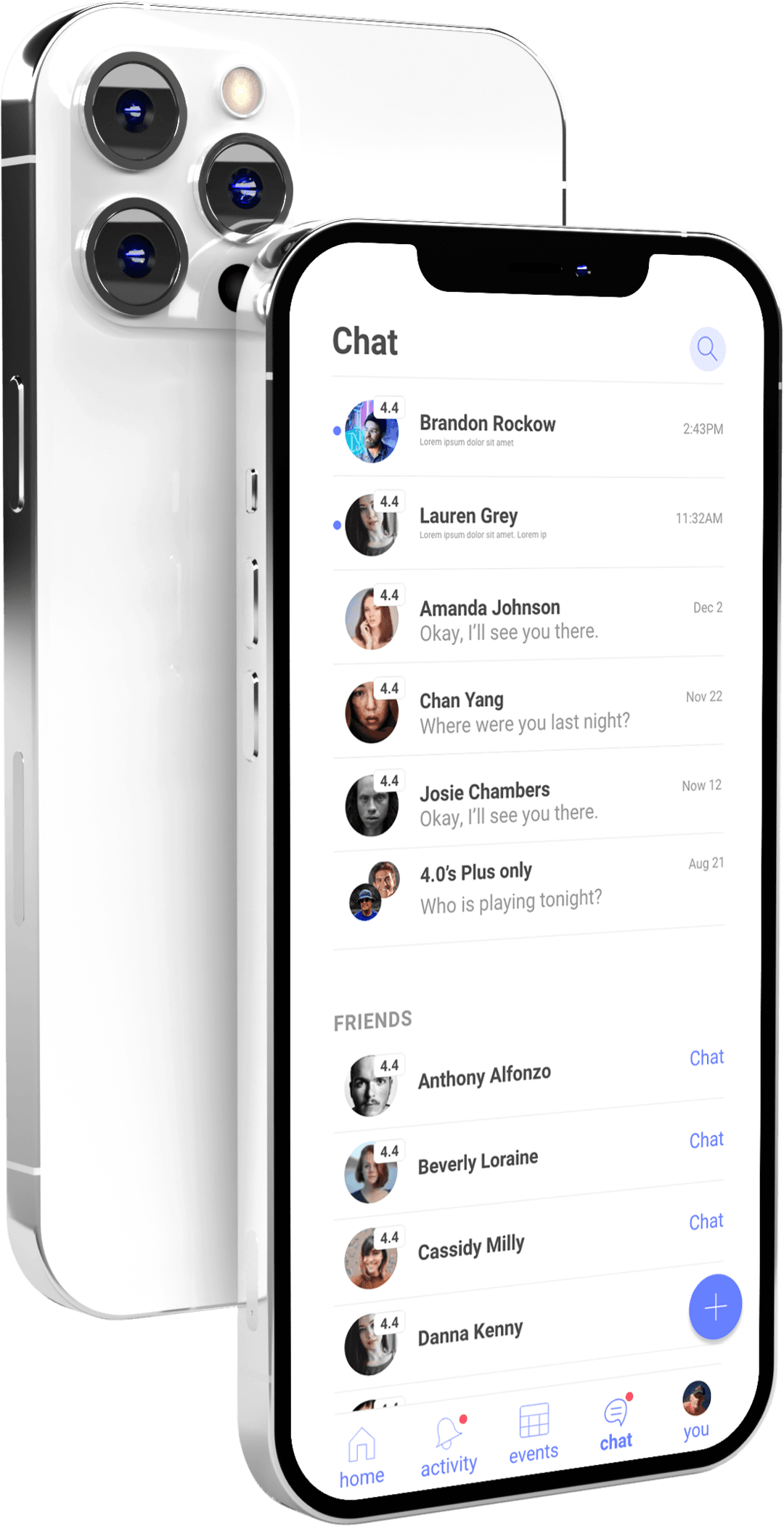Smartphone displaying chat app
