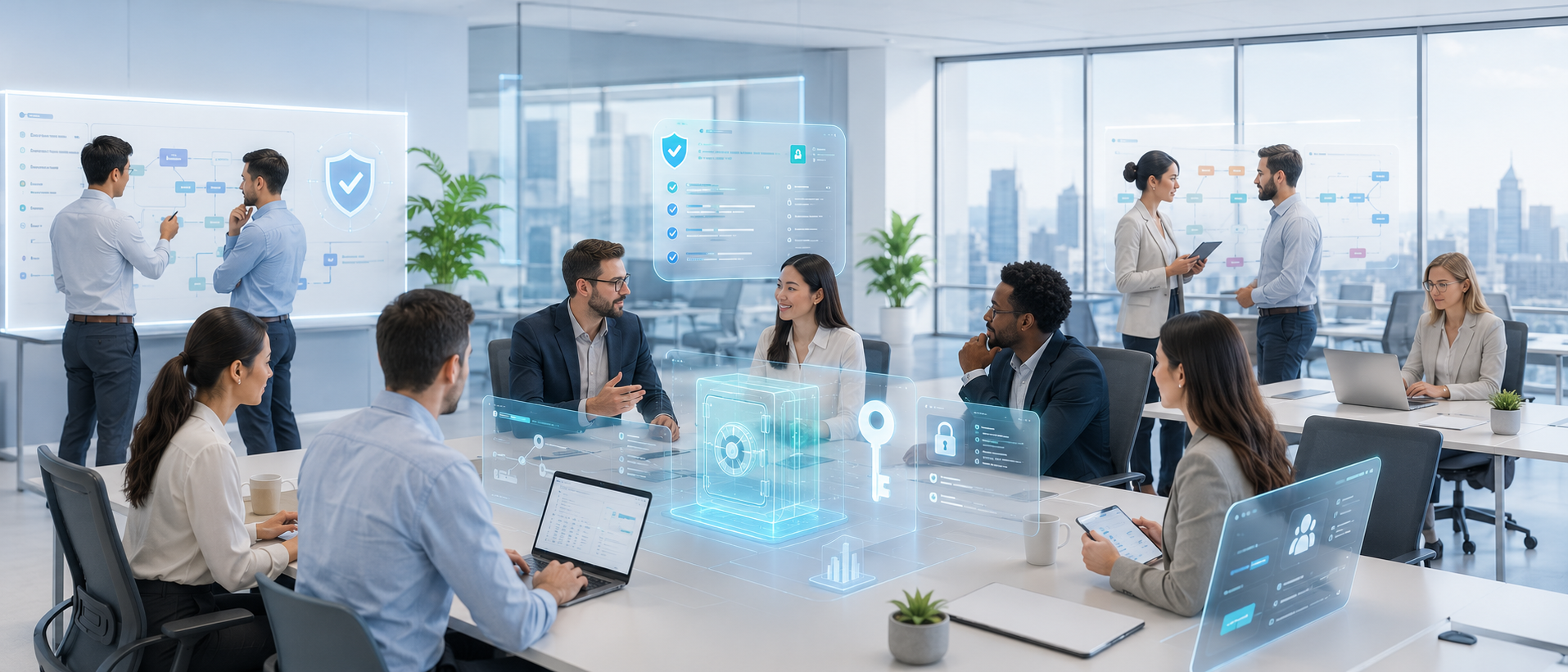 Custom software development team collaborating