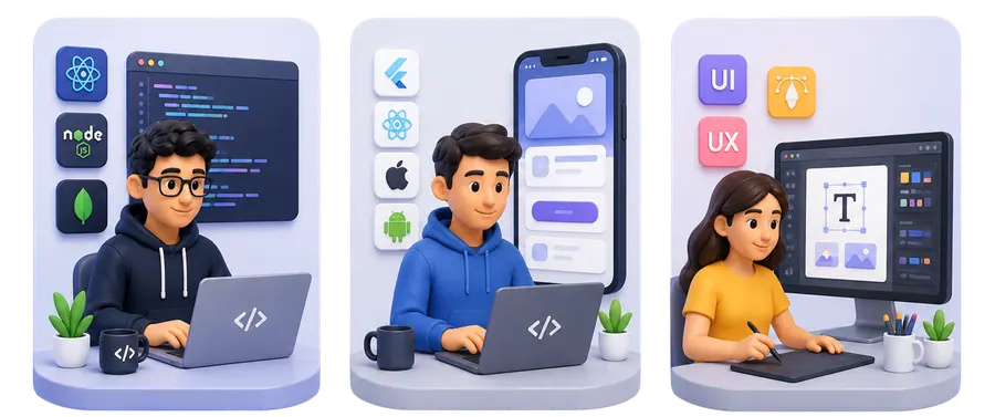 Full-stack, mobile, and UI/UX talent illustrations