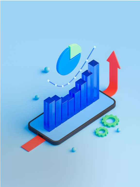 Custom software development illustration showing growth analytics and engineering