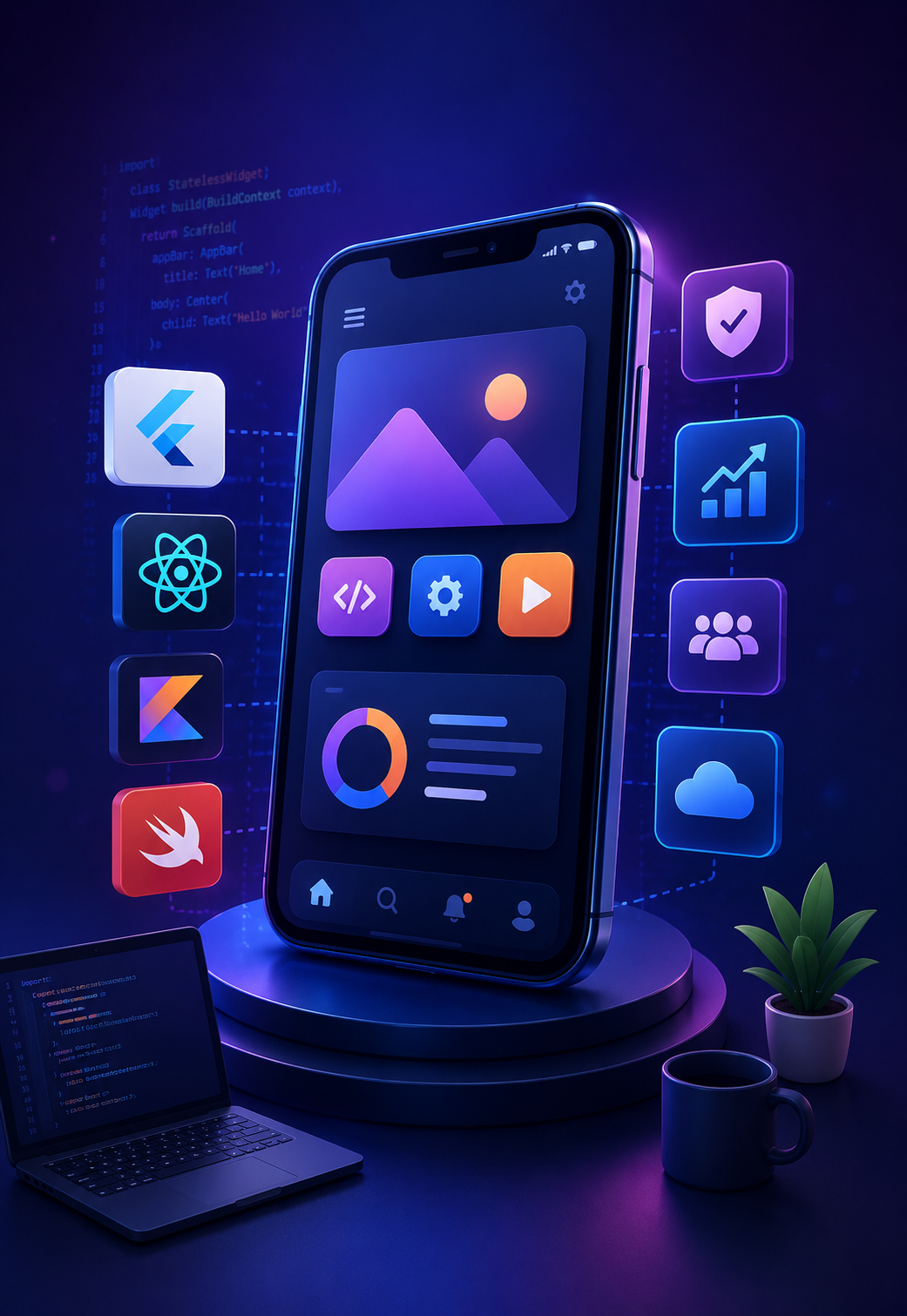Mobile app development technologies illustration